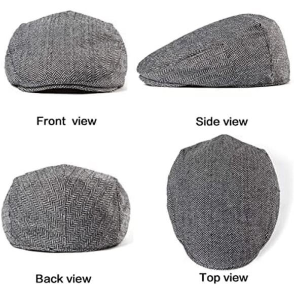 LADYBRO 2Pack Adjustable Newsboy Hats for Men Flat Cap Mens Irish Cabbie Tweed - Picture 3 of 14